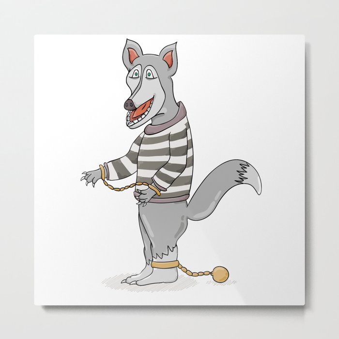wolf with chains in striped shirt Metal Print