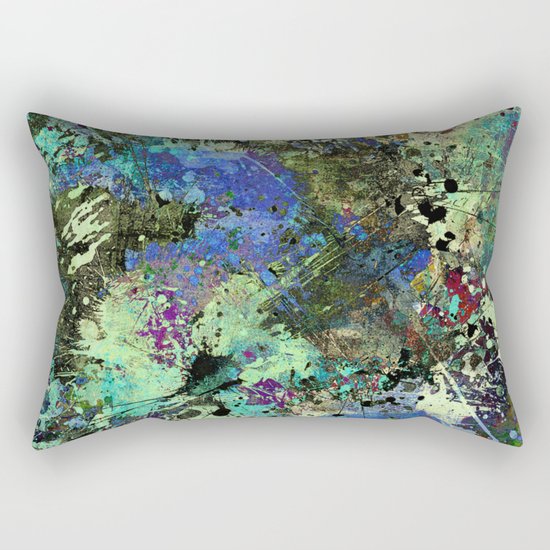 Deep In Thought - Black, blue, purple, white, abstract, acrylic paint splatter artwork Rectangular Pillow