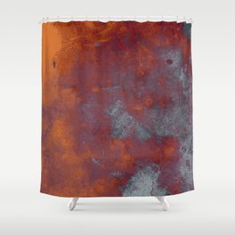 Cracked Amber - Textured abstract painting in amber and blue Shower Curtain