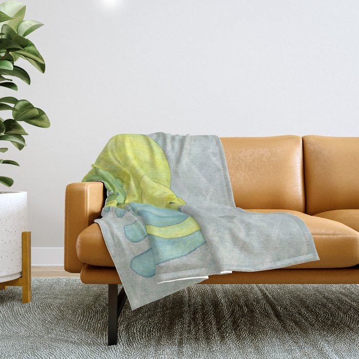 Elephant Family of Three in Yellow, Blue and Green Throw Blanket