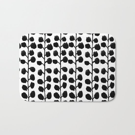 Black and white minimal modern petals leaves bloom spring summer monochromatic urban dorm decor Bath Mat