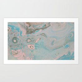 Fluid Art Acrylic Painting, Pour 18, Pastel Pink, Blue & Gray Blended Color Art Print