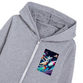 Cat on a rocket eating Ice Cream while flying through Space Kids Zip Hoodie