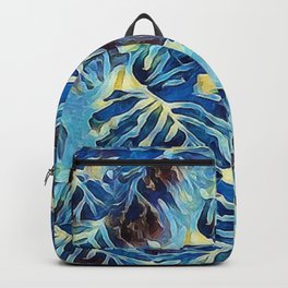Painted Tropical Leaves - Blue Backpack