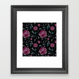 Embroidered Boho Pink Flowers Framed Art Print