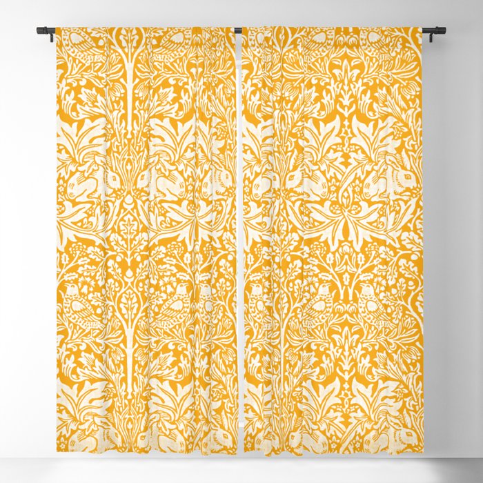 Summer Bird Rabbit Marigold Sunshine Golden Yellow Flower Market Vintage Retro Cozy Boho Minimalist Blackout Curtain