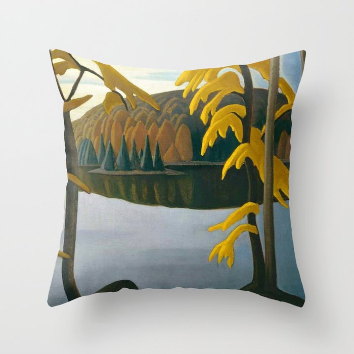 Golden Autumn, Northern Lake foliage autumnal landscape painting by Lawren Harris Throw Pillow