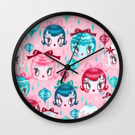 Retro Dolly Ornaments Pink Wall Clock