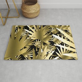 Modern color gold black tropical abstract leaves Rug