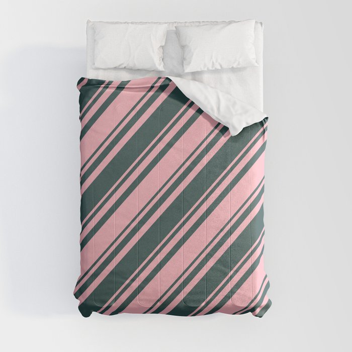 Dark Slate Gray and Light Pink Colored Lined Pattern Comforter