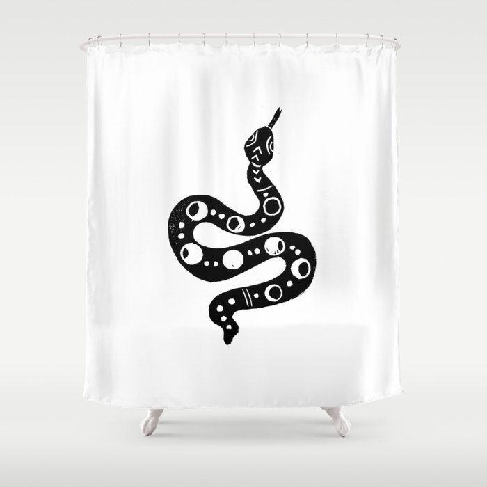 Linocut Snake Minimal Animal Reptile Nature Printmaking Desert Southwest Snakes Shower Curtain