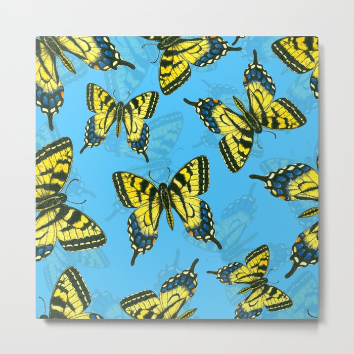 Tiger swallowtail butterfly watercolor pattern blue Metal Print