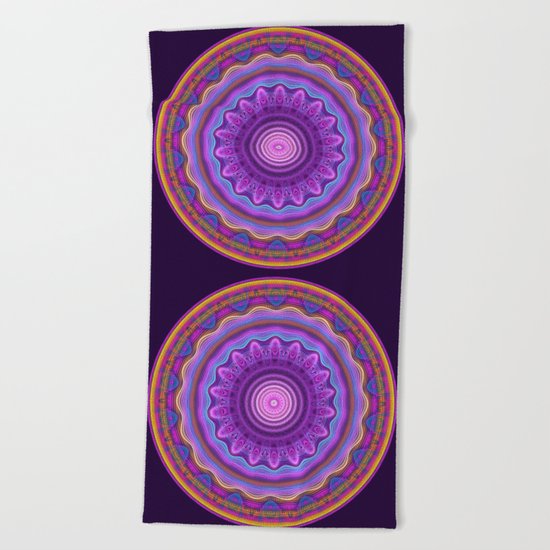 Colourful mandala with waves and tribal patterns Beach Towel