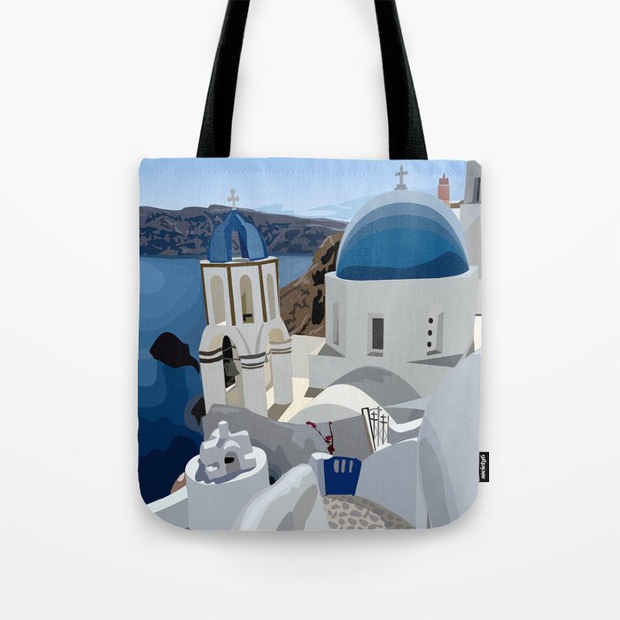 Santorini Travel illustration Tote Bag