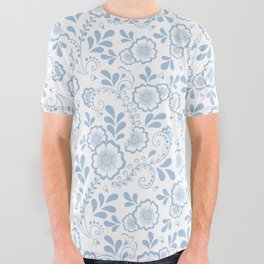 Pale Blue Eastern Floral Pattern All Over Graphic Tee