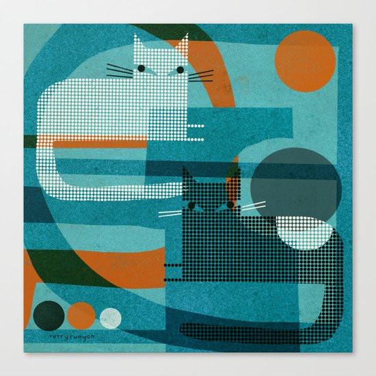 CATS ON BLUE WITH ORANGE Canvas Print