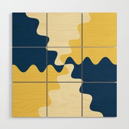 Abstract minimal Wavy shapes pattern - blue and yellow Wood Wall Art