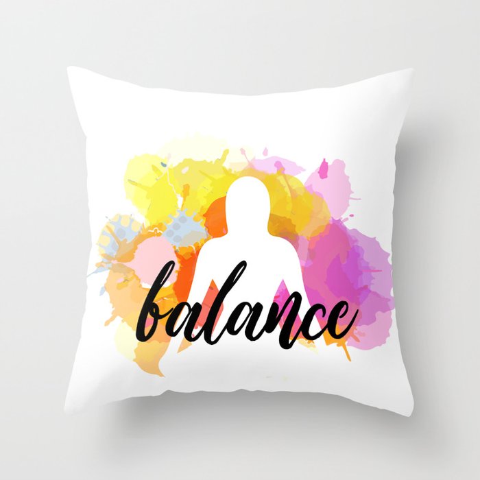 Silhouette of a woman sitting balanced in lotus pose watercolor	 Throw Pillow