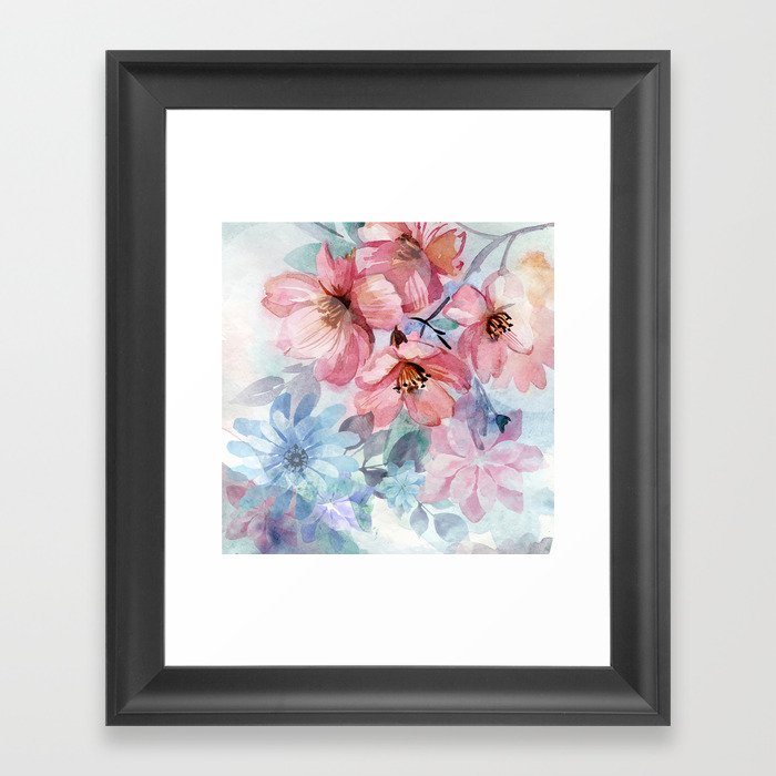 Watercolor Spring Flowers Background Framed Art Print