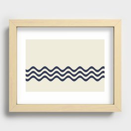 Coastal Beige PPU7-13 and Navy Blue Wavy Horizontal Stripe Pattern Bottom Recessed Framed Print