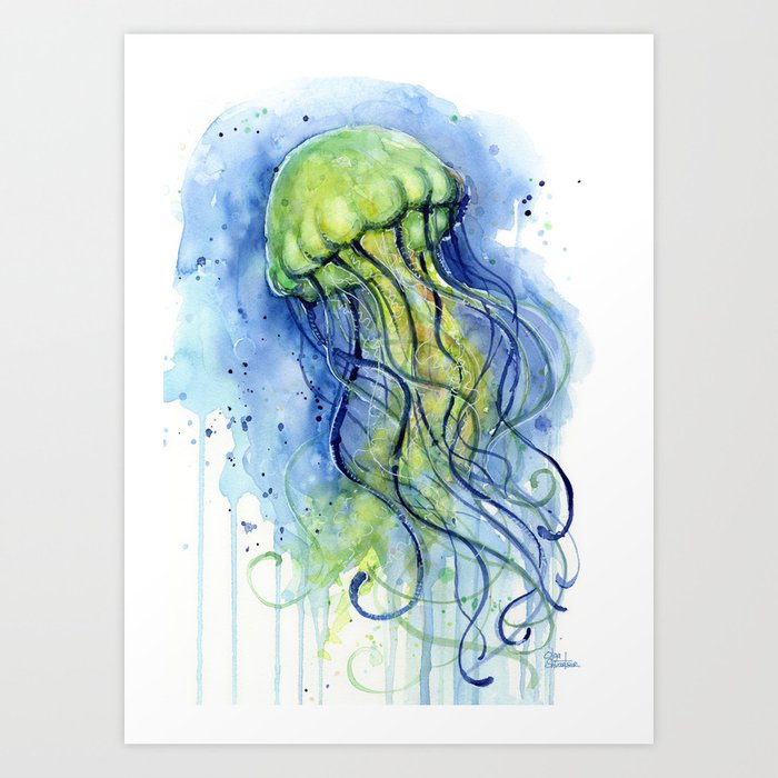 Jellyfish Watercolor Beautiful Sea Creatures Art Print