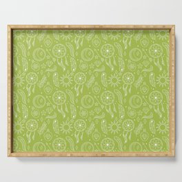 Light Green And White Hand Drawn Boho Pattern Serving Tray