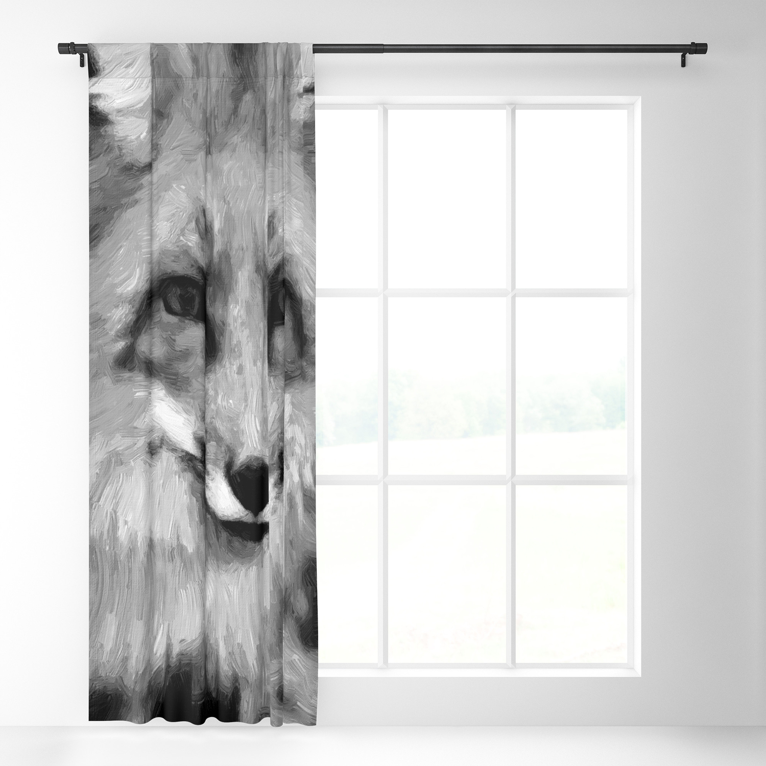 Red Fox Dog Abstract Digital Oil Painting Canvas Black White