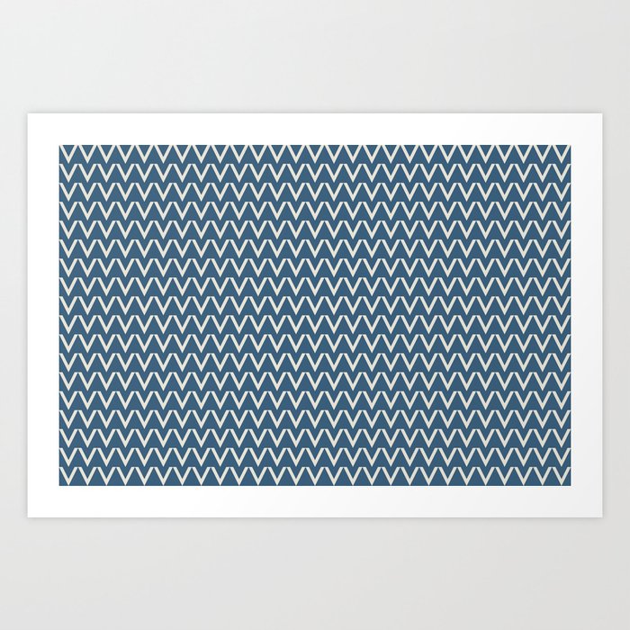 Linen White V Chevron Pattern on Blue Pair To 2020 Color of the Year Chinese Porcelain PPG1160-6 Art Print