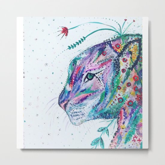 Tiger in the Garden Metal Print
