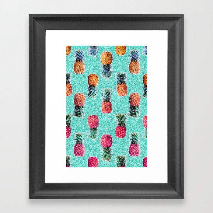 From Pineapple to Pink - tropical doodle pattern on mint Framed Art Print