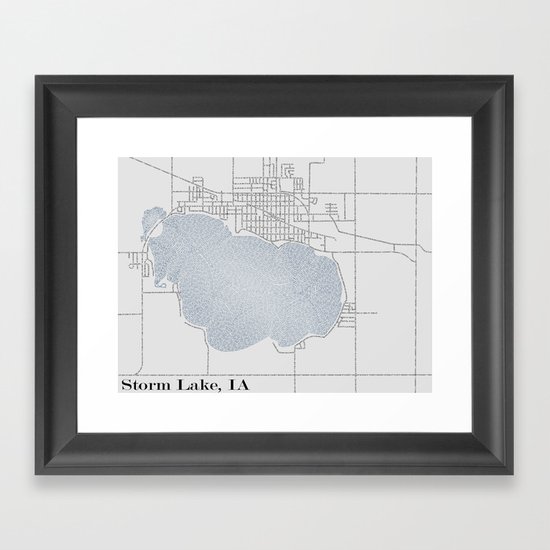Storm Lake IA Typographical Map Framed Art Print