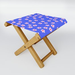 Cute Flowers with Hearts on Vibrant Blue Folding Stool