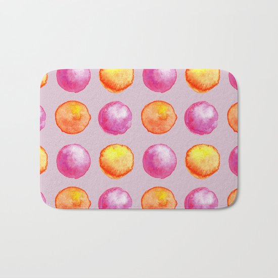 Juicy Watercolor Pink Pearls And Orange Fireballs Pattern Bath Mat