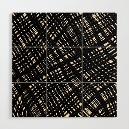 Rough Weave Abstract Burlap Pattern in Black and Almond Cream Wood Wall Art