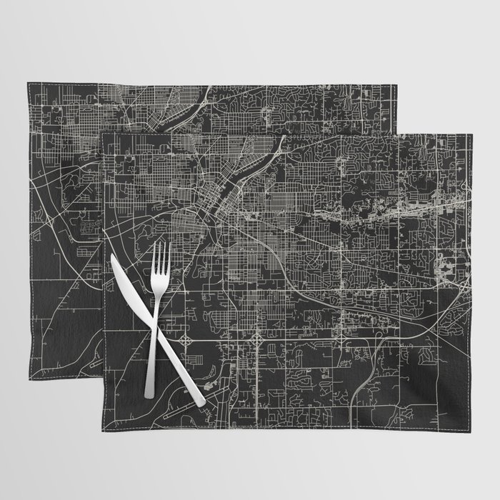 Rockford USA - Black and White City Map - Dark Aesthetic Placemat