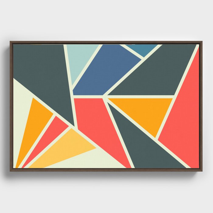 Abstract Geometric Triangle and Line Art In Vintage 50s & 60s Color Palette Framed Canvas