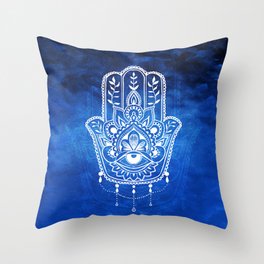 Blue Mandala Hamsa Throw Pillow