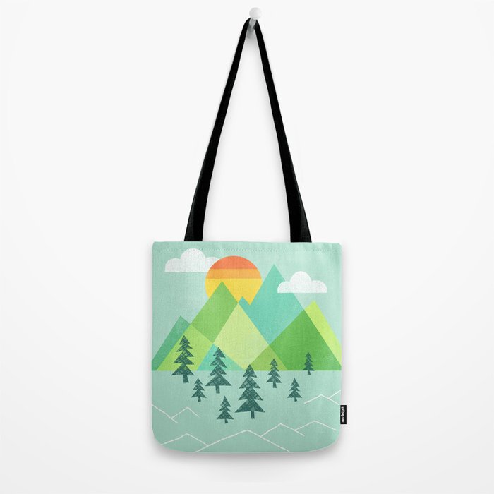 Blue Geo Mountains Tote Bag Three Different Sizes Reusable 