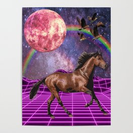 Galactic horse vaporwave art Poster