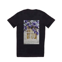 rustic country style white brick wall window purple wisteria flower T Shirt
