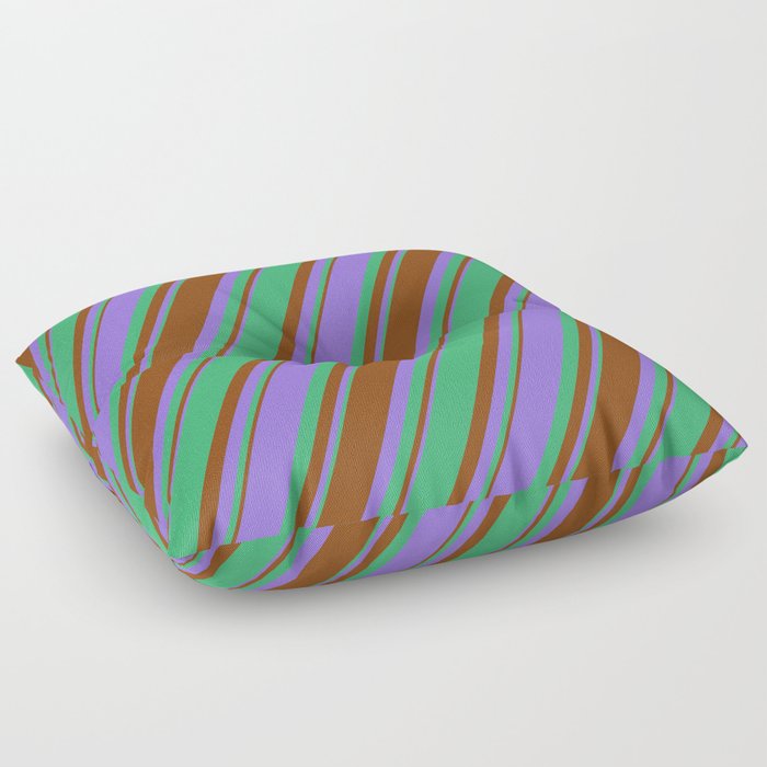 Purple, Sea Green & Brown Colored Lined/Striped Pattern Floor Pillow