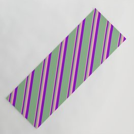 [ Thumbnail: Light Pink, Dark Violet & Dark Sea Green Colored Lined Pattern Yoga Mat ]