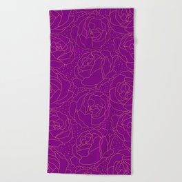 Gold and Purple Roses Pattern Beach Towel