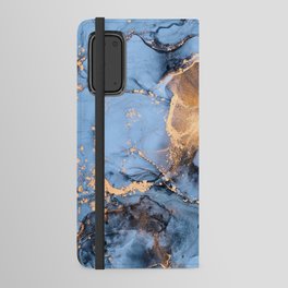 Dusty Blue + Goldenrod Abstract Marble Haze Android Wallet Case