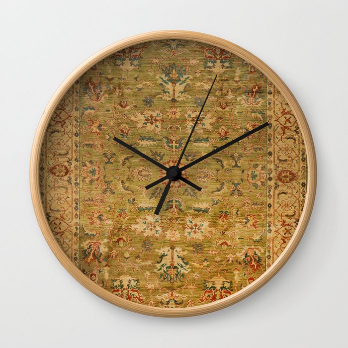 Persian 19th Century Authentic Colorful Muted Green Yellow Blue Vintage Patterns Wall Clock