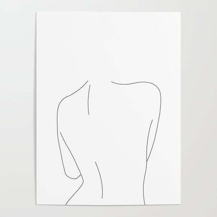 Nude back line drawing illustration - Drew Poster