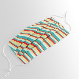 [ Thumbnail: Red, Tan, Light Cyan, and Light Sea Green Colored Lined/Striped Pattern Face Mask ]