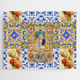 Italian,Sicilian art,holy Mary,Virgin Mary,maiolica,tiles,vintage roses  Jigsaw Puzzle