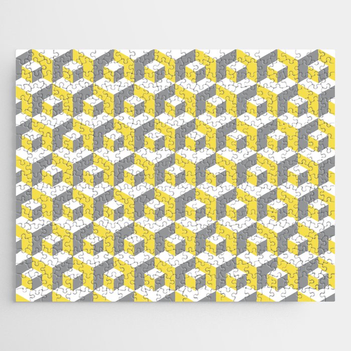 lluminating yellow and ultimate gray seamless isometric pattern. Grey, white and yellow abstract endless isometric background. Seamless geometric pattern. illustration Jigsaw Puzzle