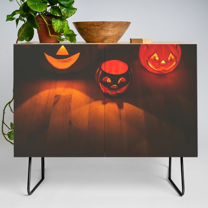 Halloween Jack-o-Lantern Pumpkins Credenza
